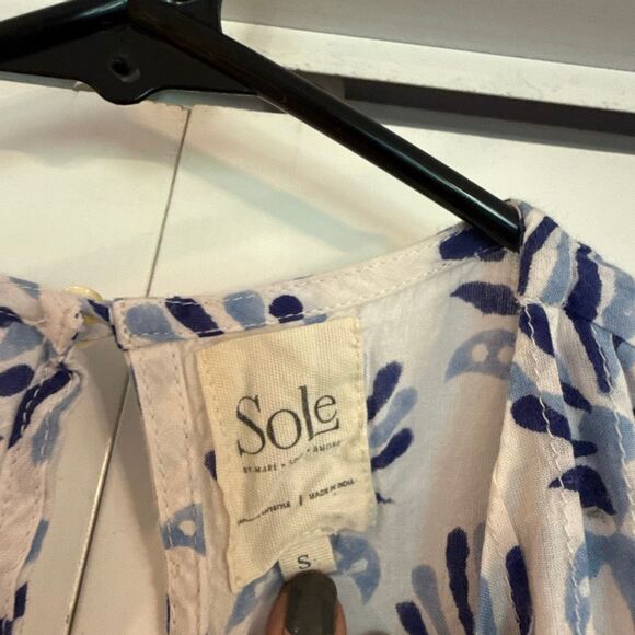Sole by Mare blue block print ruffled blouse small - Picture 3 of 9